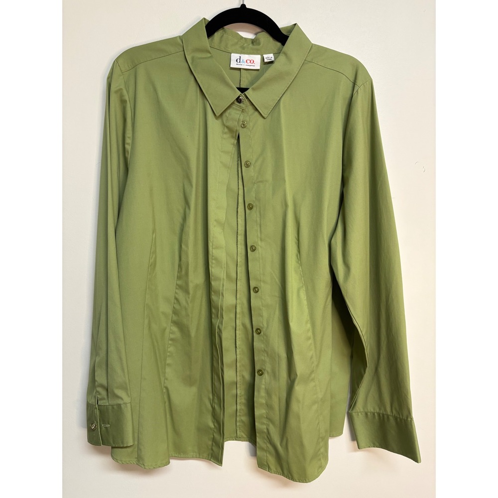 Denim & Co. Long Sleeve Green Collared Button-Up Blouse, Women's Size XL